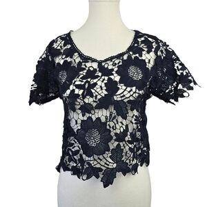Atmosphere Navy Blue Floral Lace Blouse, Sz XS